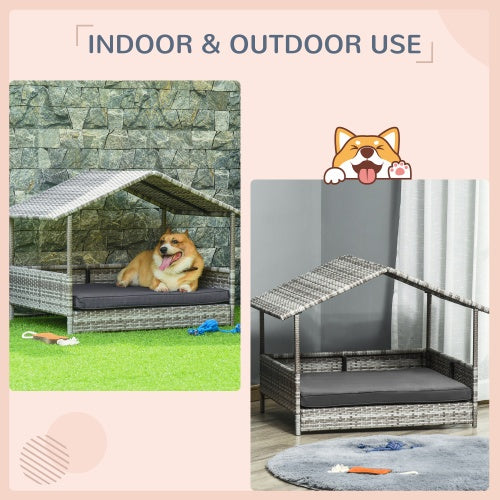 The Rattan Dog House Outdoor With Canopy Is Suitable For Small And Big Dog Sizes PE rattan iron Accessories