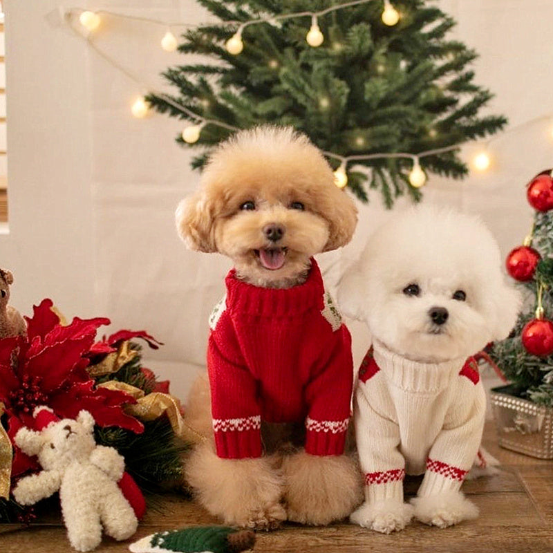 Knitted Dog Sweater: Casual Polyester Dog Pullover with Red And White Collar Accessories