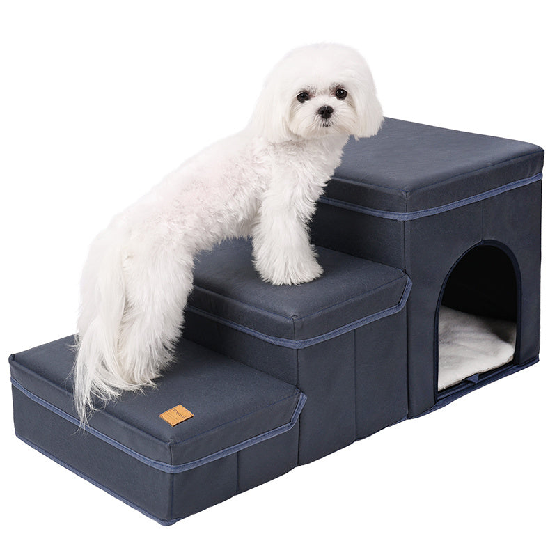 3 Level Foldable Dog Stairs with Built in Storage | Oxford Fabric Dog Ramp Dog Stairs / Dog Stairs white home