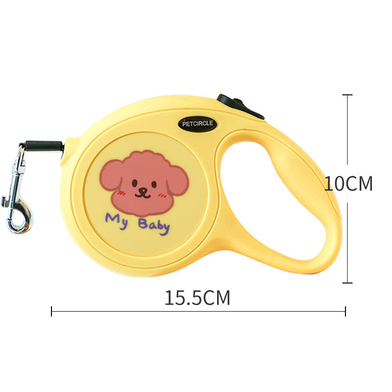 Cartoon Retractable Dog Leash 5m Long Dog Traction Belt Yellow Accessories