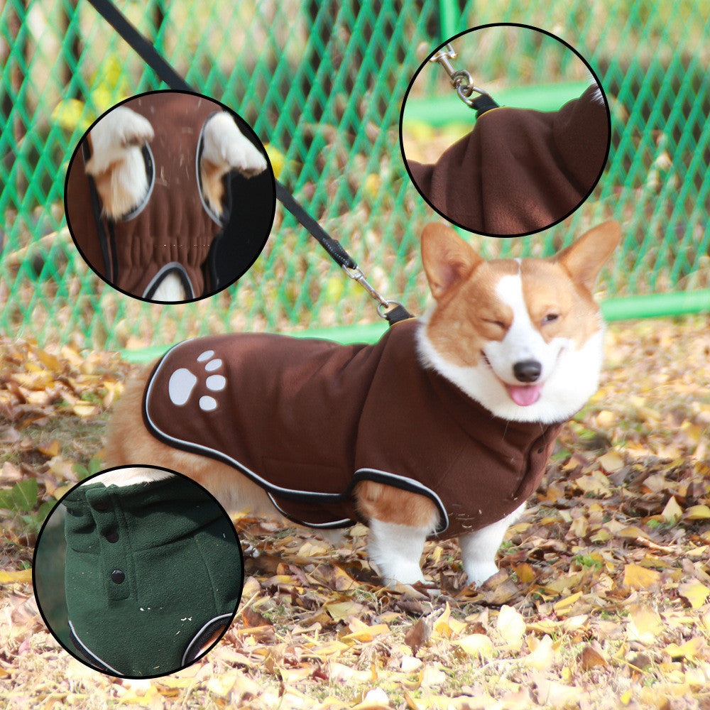 Waterproof Fleece Dog Coat: European Style Dog Sweater in Brown And Dark Green Accessories