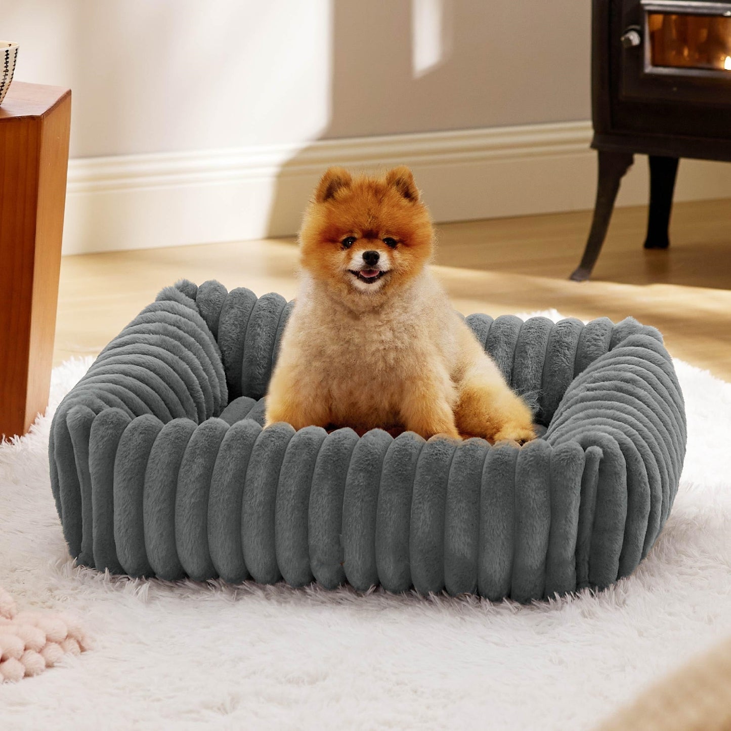 Cozy Corduroy Dog Bed | Winter Warm And Removable Cushion for Dogs Gray / L beds