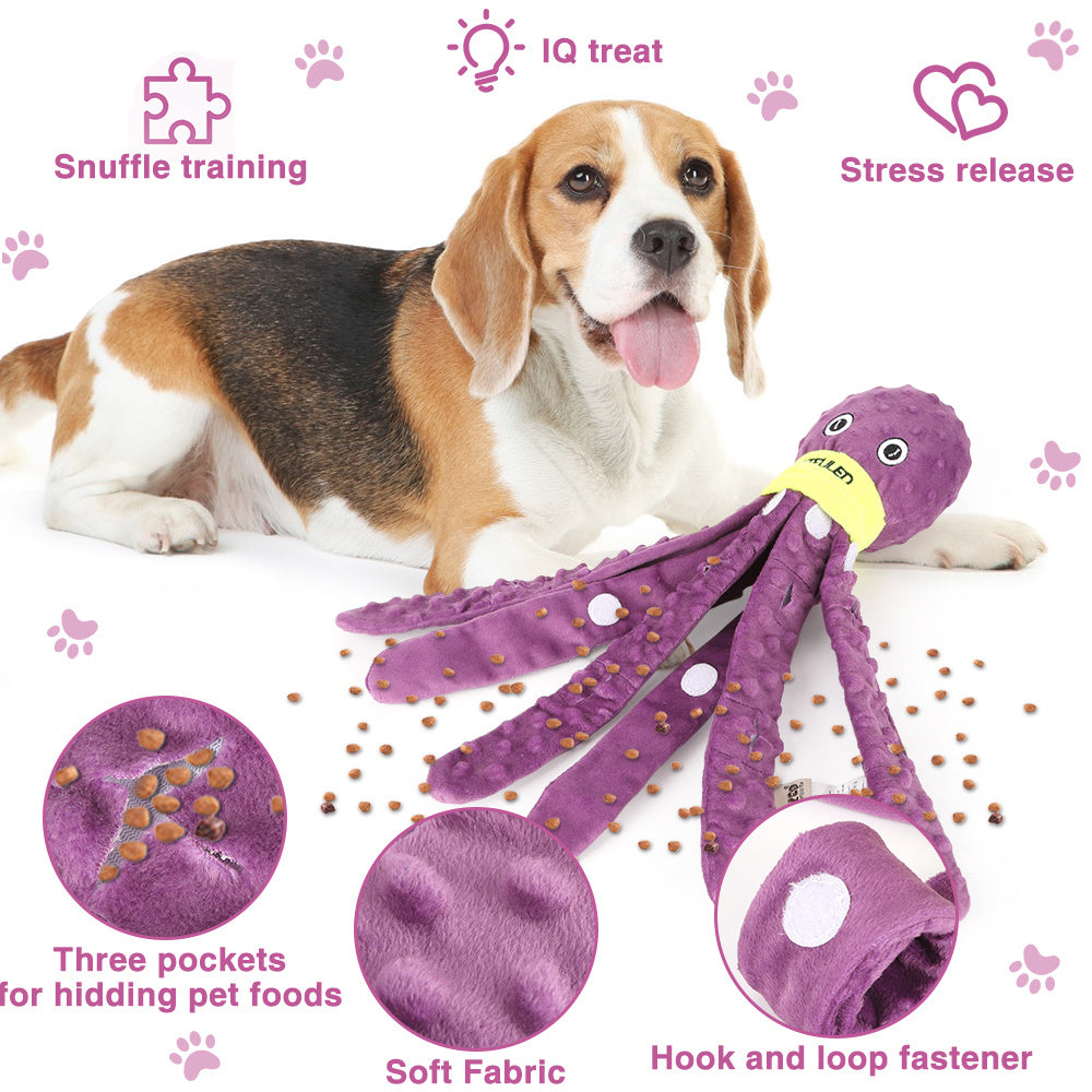 Plush Octopus Dog Snuffle Toy | Interactive Slow Feeder And Chew Toy Purple toys