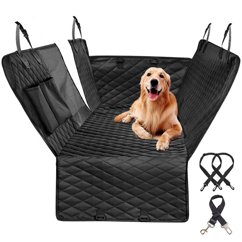 Multi Function Pet Car Dog Seat Cover | Waterproof Dog Travel Hammock Trunk Protector Black with seat belt travel