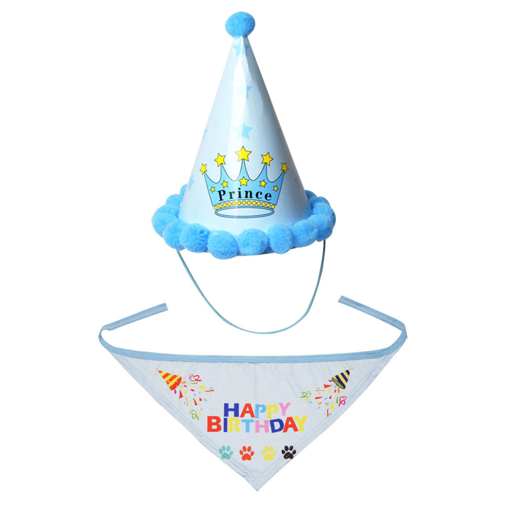 Creative Dog Birthday Hat Birthday Party Hat Printing Pet Triangular Birthday Scarf Blue birthday
