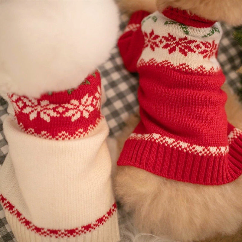 Knitted Dog Sweater: Casual Polyester Dog Pullover with Red And White Collar Accessories