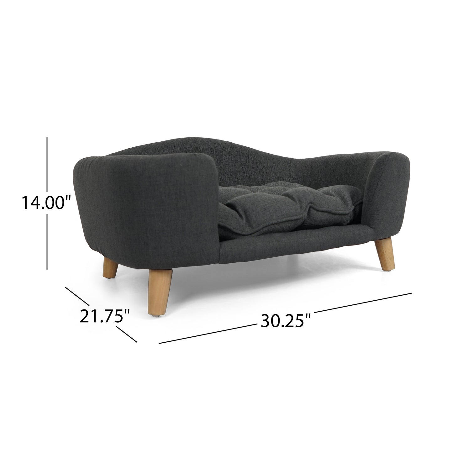 Mid Century Modern Elevated Dog Bed with Tufted Cushion Dark Gray Dog Bed Dark gray Accessories