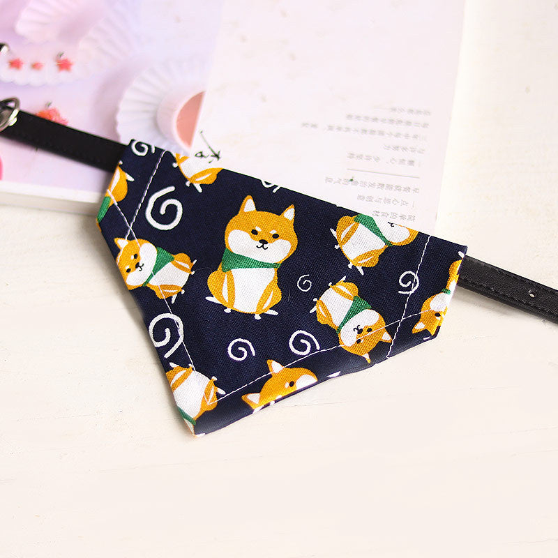 Japanese Style Dog Saliva Towel: Triangle Scarf Collar And Bandana Navy Blue / L Accessories
