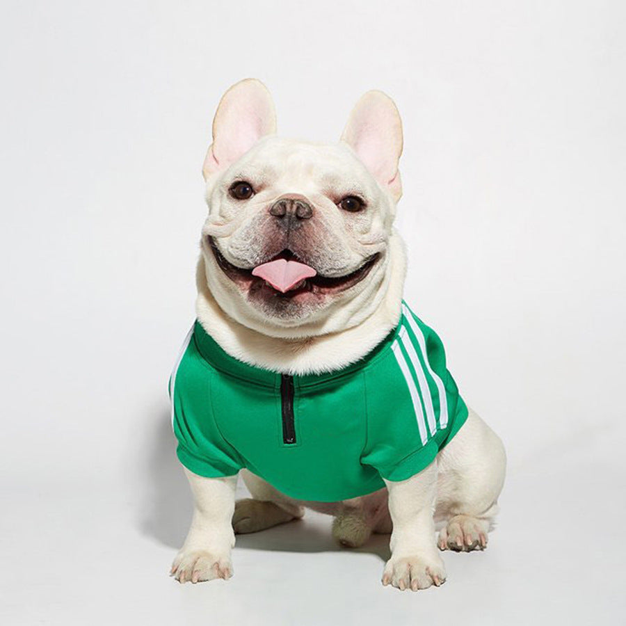Three Stripe Dog Sweater: European Style Quarter Zip Dog Pullover Green / L Accessories