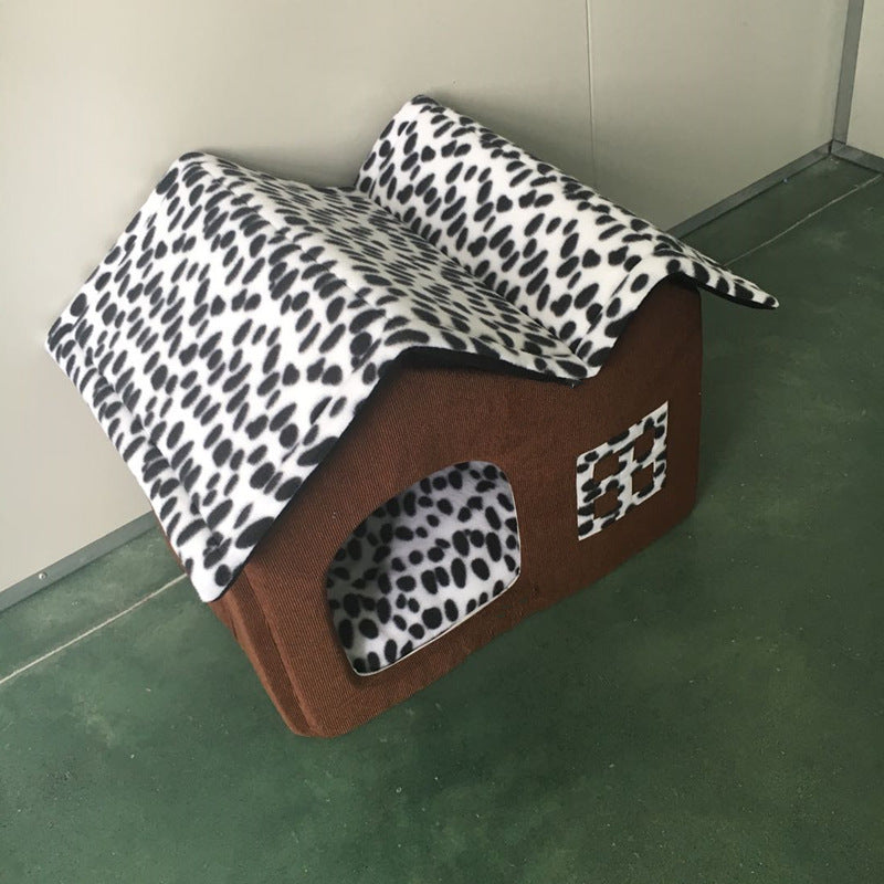 Winter Dog House with Double Roof | Cozy Foldable Dog Kennel Coffee house