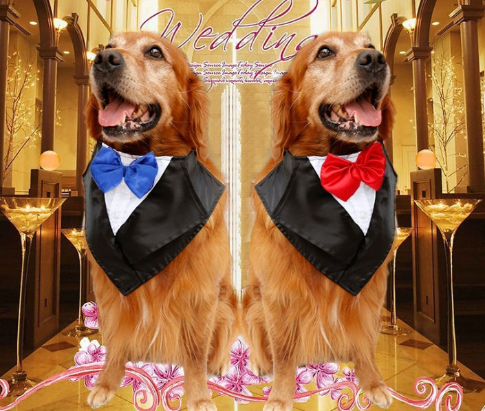 Wedding Tuxedo Dog Scarf: Adjustable Triangle Bandana for Large Dogs Accessories