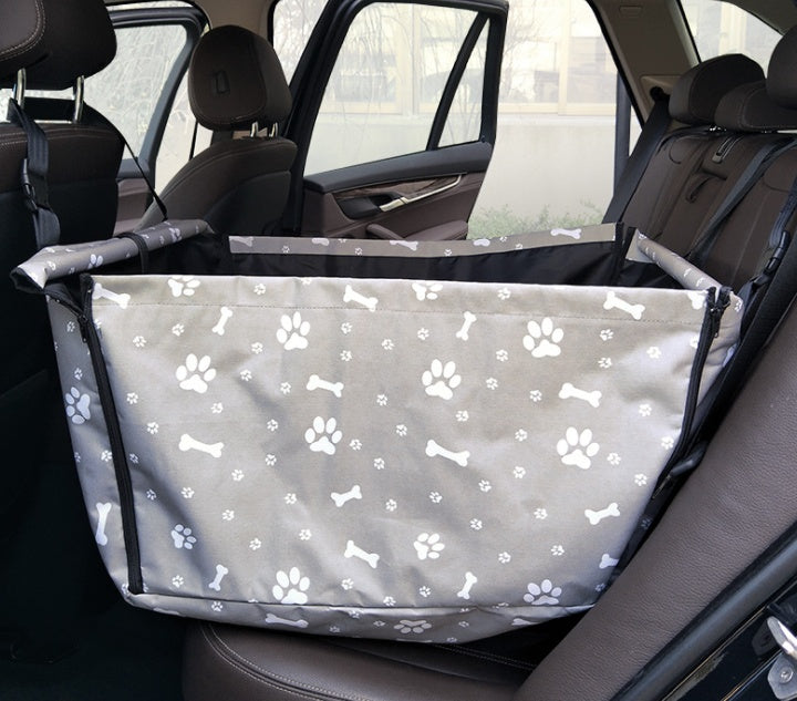 Portable Dog Car Booster Seat | Waterproof Travel Hammock And Dog Kennel - Gray bone footprints - travel
