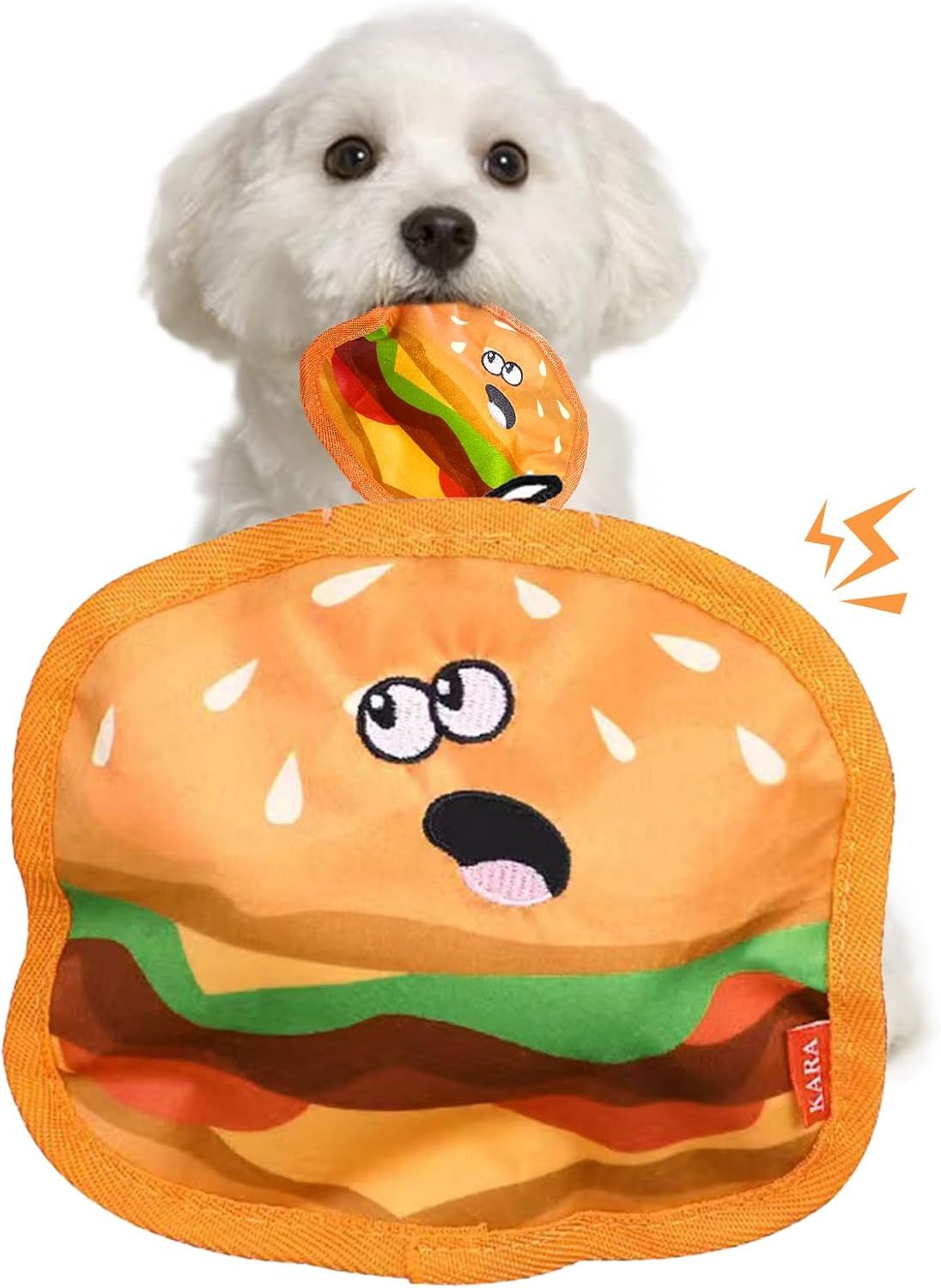 Squeaky Crinkle Hamburger Dog Toy | No Stuffing Interactive Dpg Chew Toy beds