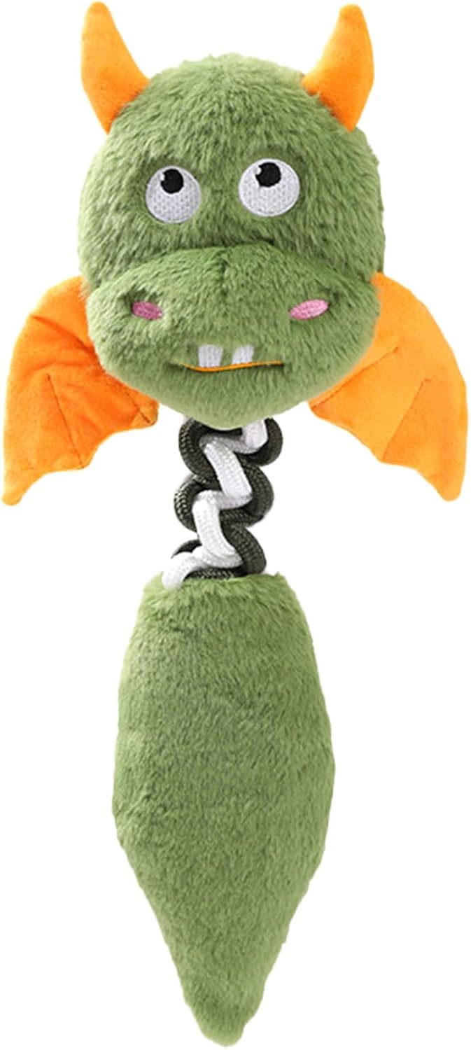 Squeaky And Crinkle Plush Dog Toy with Rope Knot | Interactive Chew Toy for Dogs Green toys