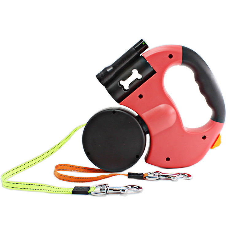 Dual Retractable Dog Leash with Flashlight | Tangle-Free Leash for Two Dogs - leash