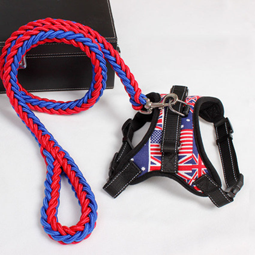 Adjustable Saddle Dog Harness And Leash: Breathable Chest Strap for Dog Walking - Red blue / L - Accessories