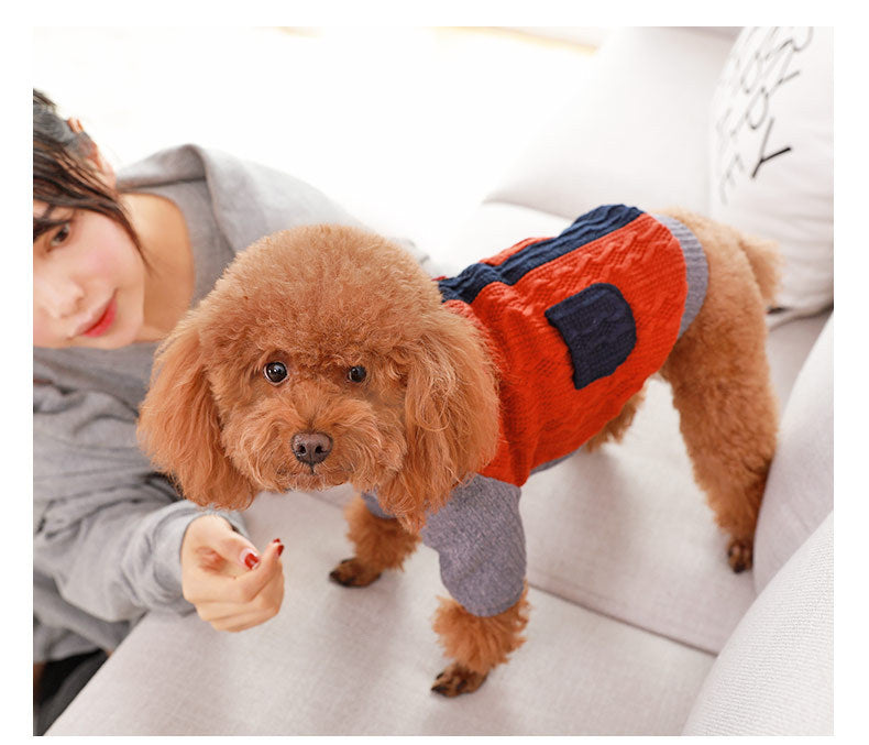 Two Toned Knitted Dog Sweater | Warm Cotton Dog Pullover Accessories