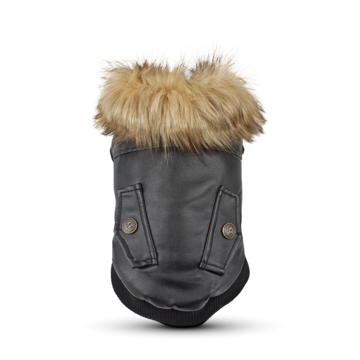 Luxury Dog Leather Coat with Faux Fur Collar | Warm Dog Winter Jacket - Black / L - Coats & Dog Vests