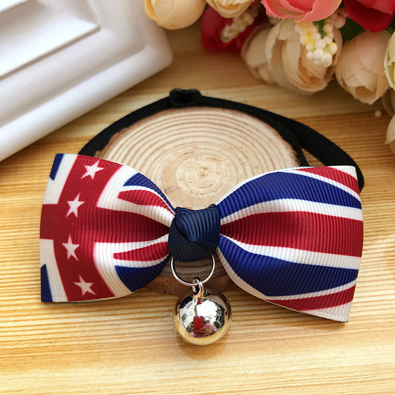 Adjustable Dog Bell Bow Tie Collar | Teddy Dog Polyester Accessory Rice flag / 10to25cm bow