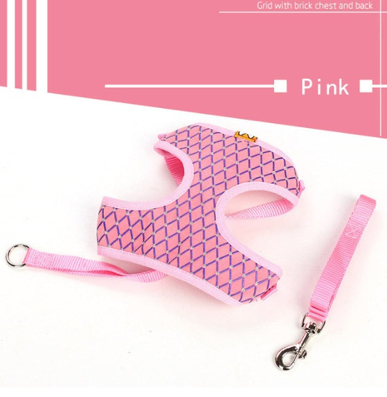 Adjustable Mesh Dog Harness And Leash Set: Padded And Breathable Dog Vest - Pink / L - Accessories