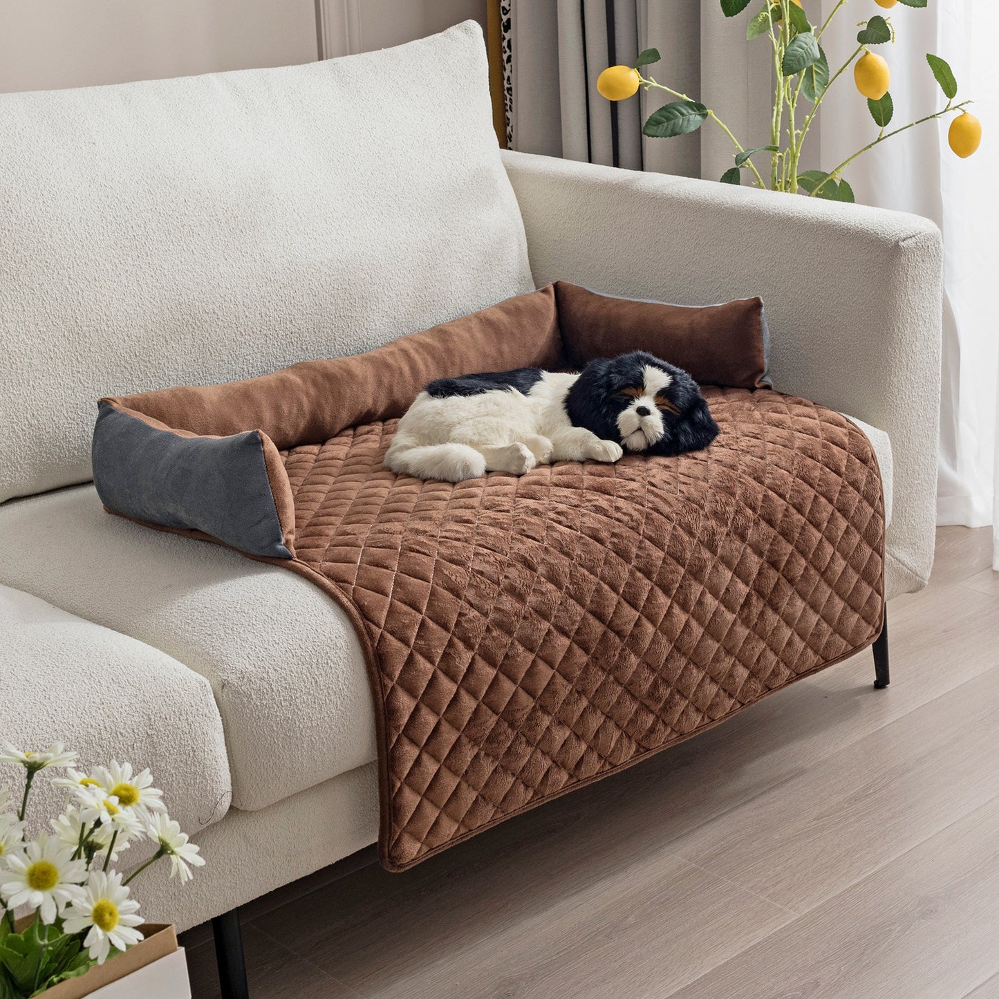 Washable Plush Dog Sofa Bed | Anti Slip Warm Mat for Dogs Pet Pad Gray Coffee / 75x120cm beds