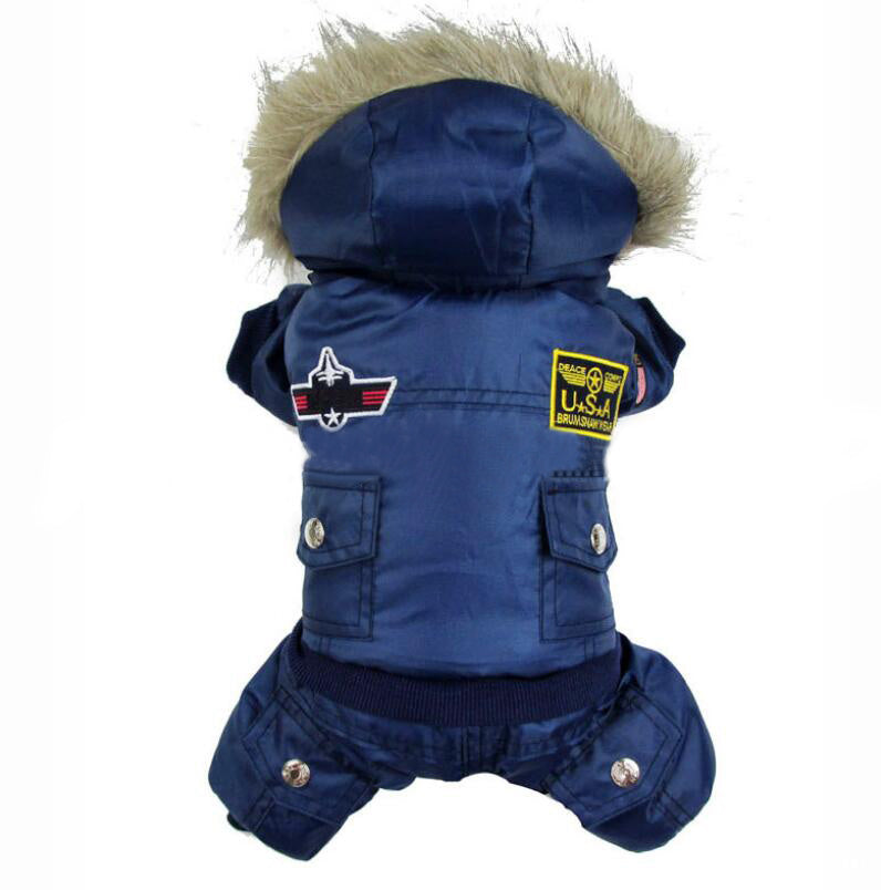 USA Air Force Style Four-Legged Dog Jumpsuit | Warm Winter Coat - Blue / L - coats