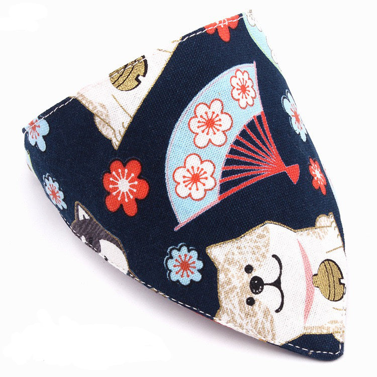 Japanese Style Dog Saliva Towel: Triangle Scarf Collar And Bandana Navy 01 / L Accessories
