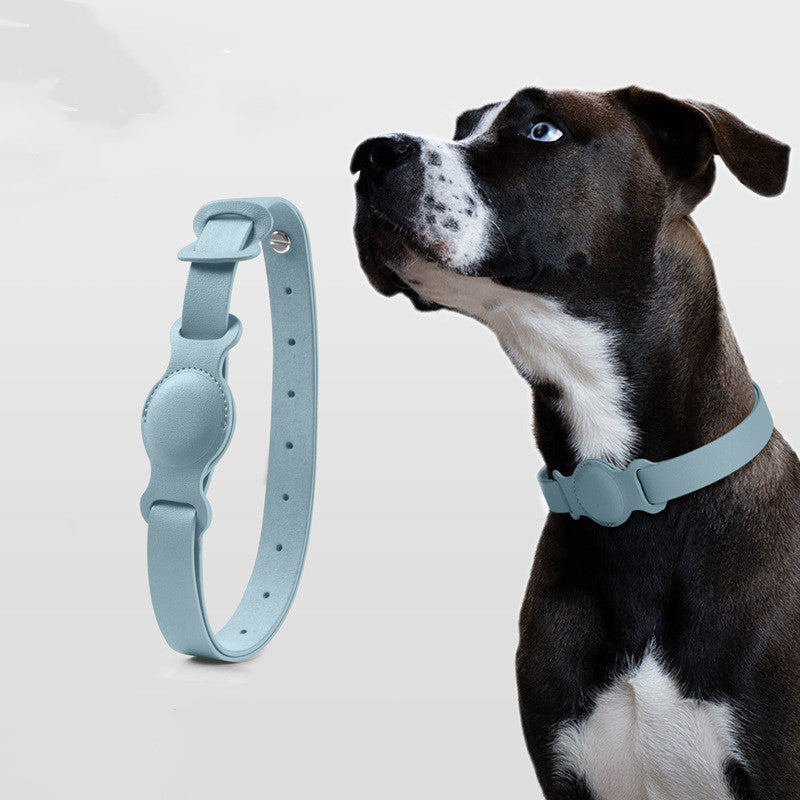 Adjustable Leather AirTag Dog Collar | Protective Anti-Loss Dog Collar With GPS - 54cm Blue - collar