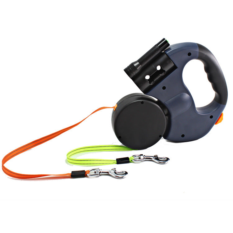 Dual Retractable Dog Leash with Flashlight | Tangle-Free Leash for Two Dogs - Grey - leash
