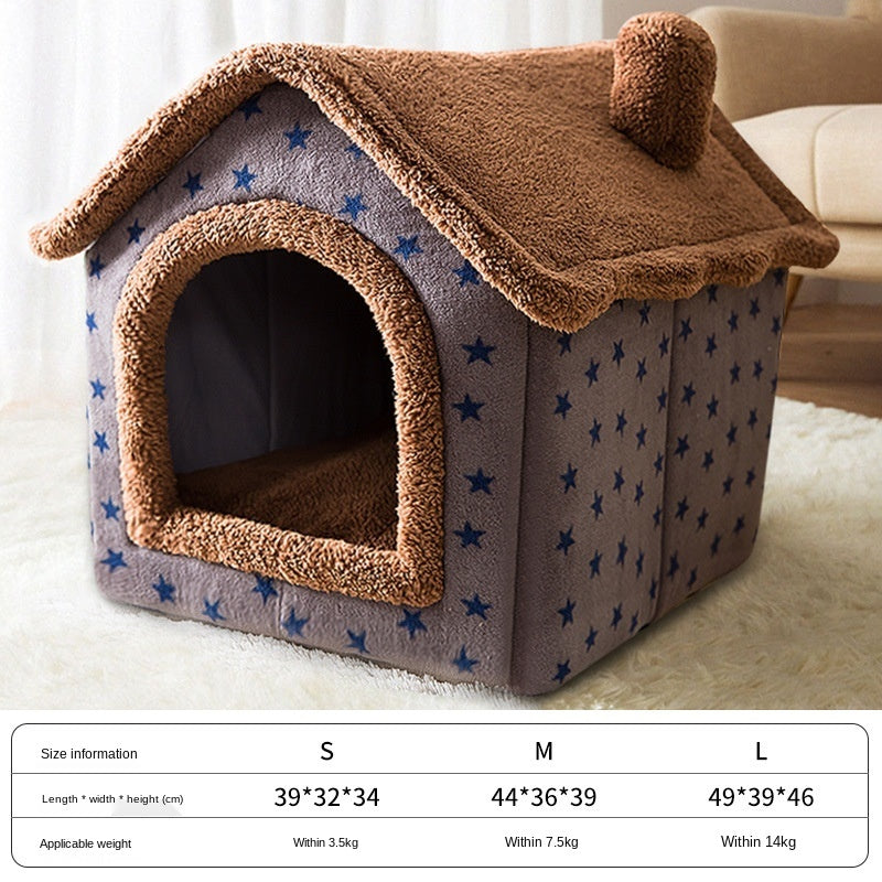 Cozy Coral Fleece Dog Bed | Universal Dog House for All Seasons Brown / M house