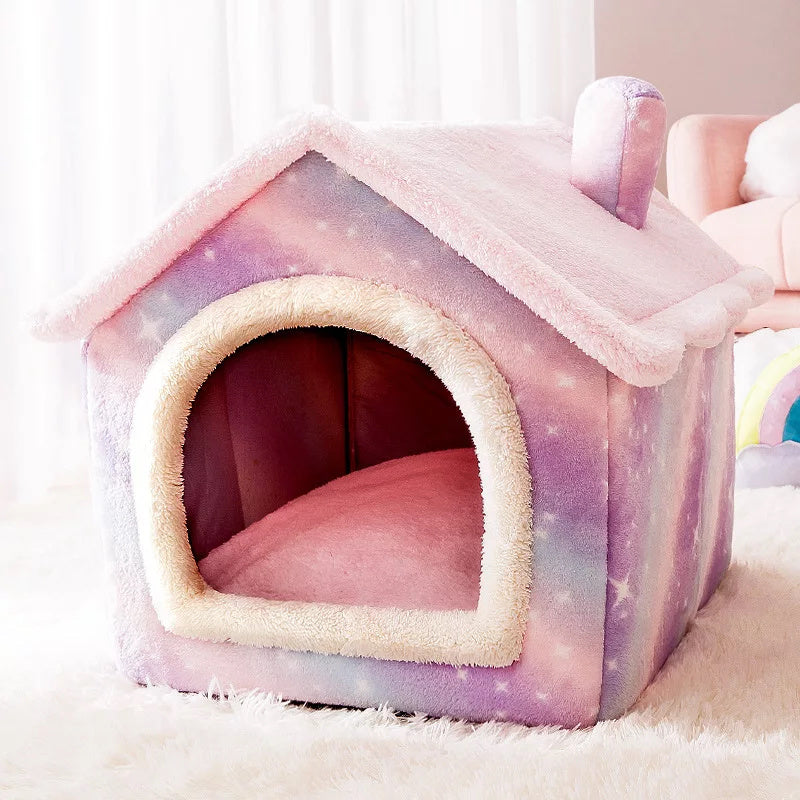 Cozy Coral Fleece Dog Bed | Universal Dog House for All Seasons Pink / L house