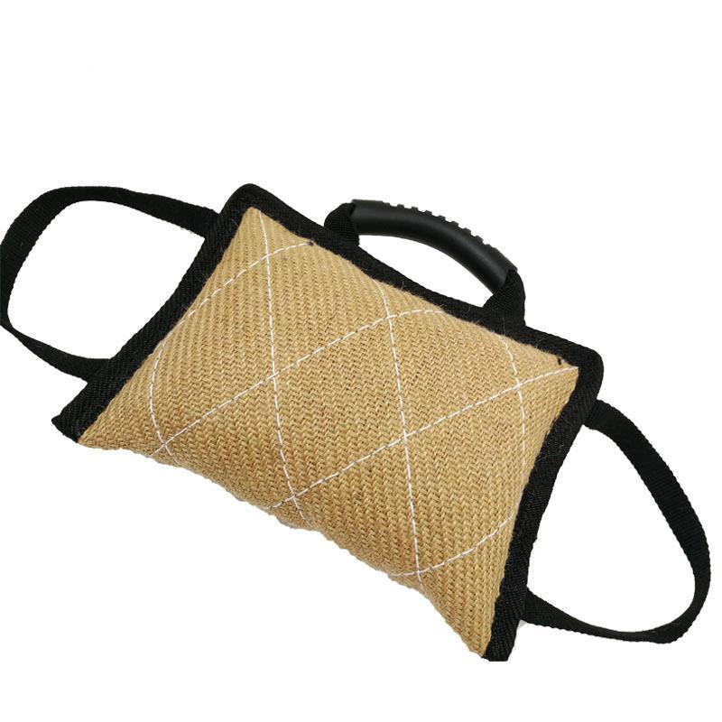 Durable Jute Dog Bite Pillow | Interactive Training And Tug Toy Beige dog training