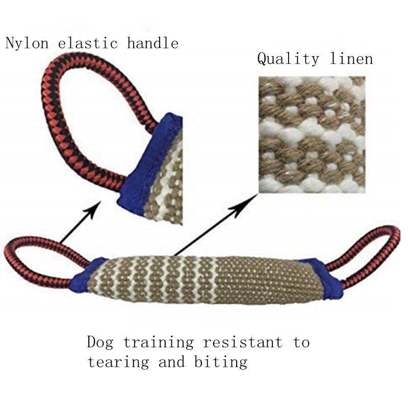 Linen Dog Bite Tug Toy | Durable Training Stick with Blue Edge dog training