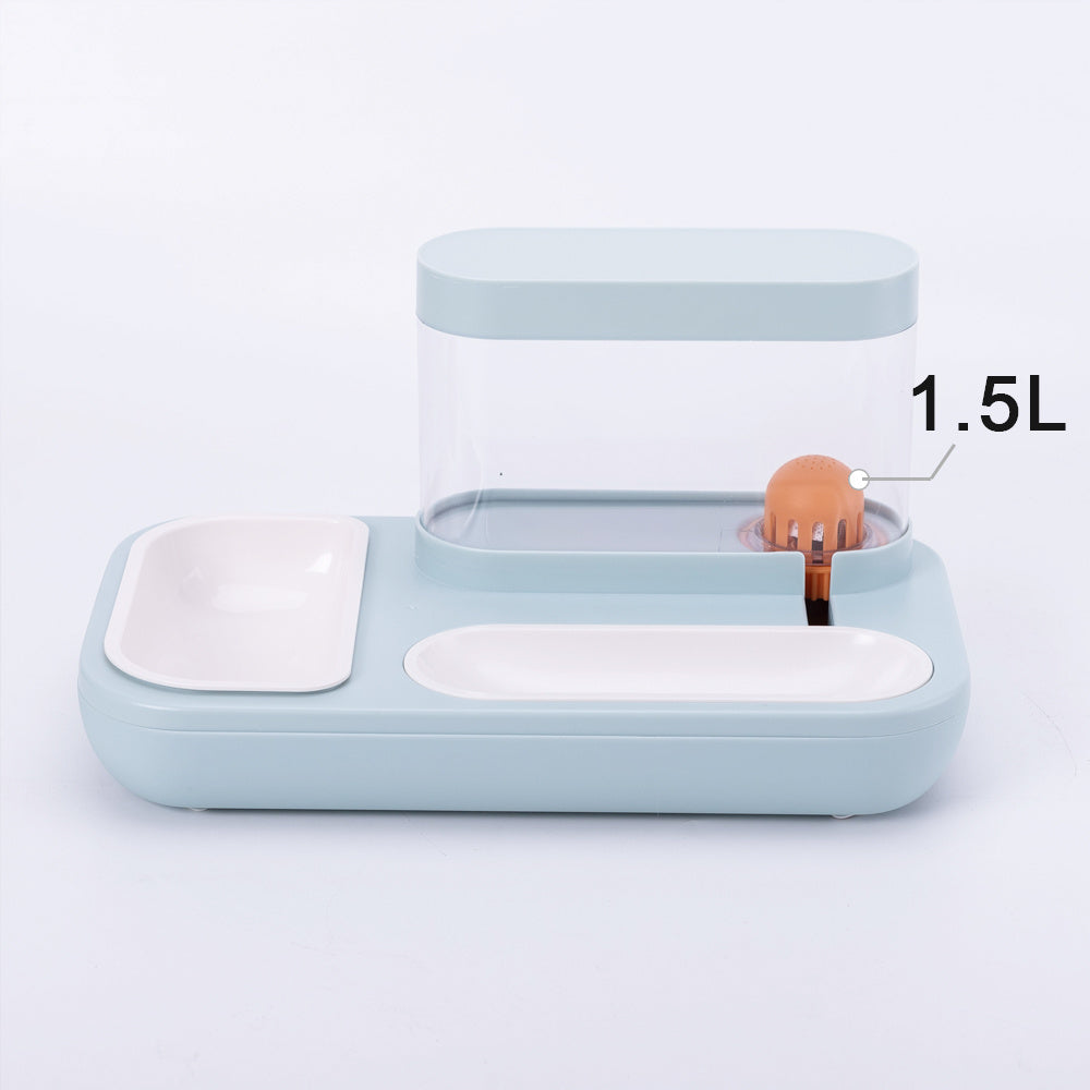 Automatic Dog Water Fountain And Feeder Bowl | 1.5L Double Bowl Dish for Dogs Blue food