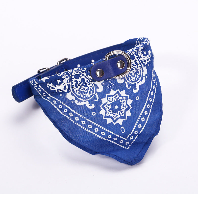 Adjustable PU Leather Dog Collar with Bandana Blue / 2XL Accessories