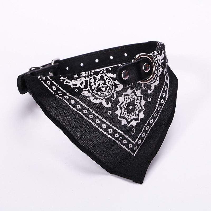 Adjustable PU Leather Dog Collar with Bandana Black / 2XL Accessories