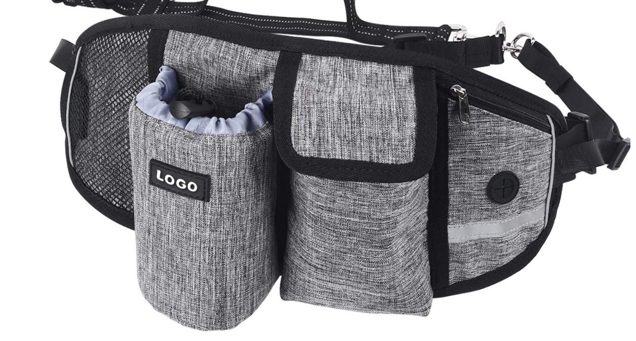 Hands Free Dog Training Leash And Waist Bag Set | Outdoor Pouch for Training With Dogs Grey leash