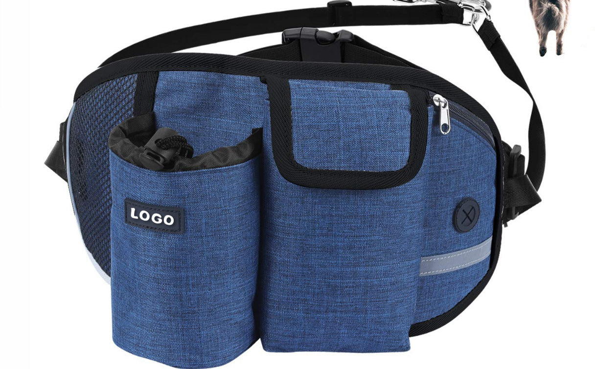 Hands Free Dog Training Leash And Waist Bag Set | Outdoor Pouch for Training With Dogs Blue leash