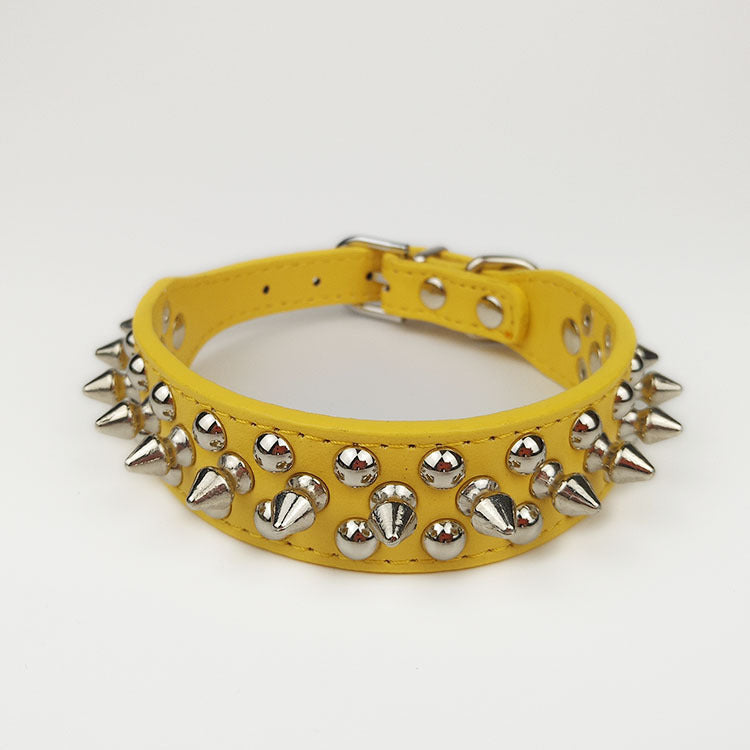 Adjustable Leather Studded Dog Collar | Spiked Collar Small And Medium Dogs Yellow / L collar