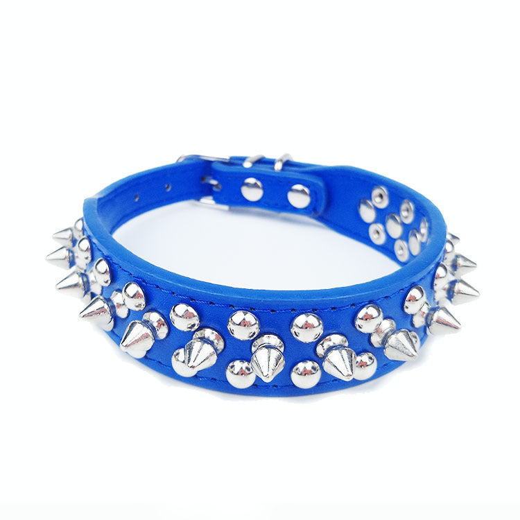 Adjustable Leather Studded Dog Collar | Spiked Collar Small And Medium Dogs Dark Blue / L collar