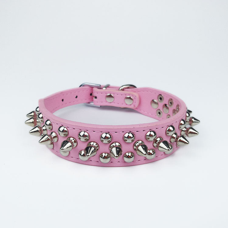 Adjustable Leather Studded Dog Collar | Spiked Collar Small And Medium Dogs Pink / L collar