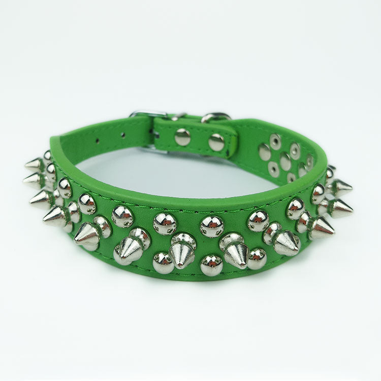 Adjustable Leather Studded Dog Collar | Spiked Collar Small And Medium Dogs Green / L collar