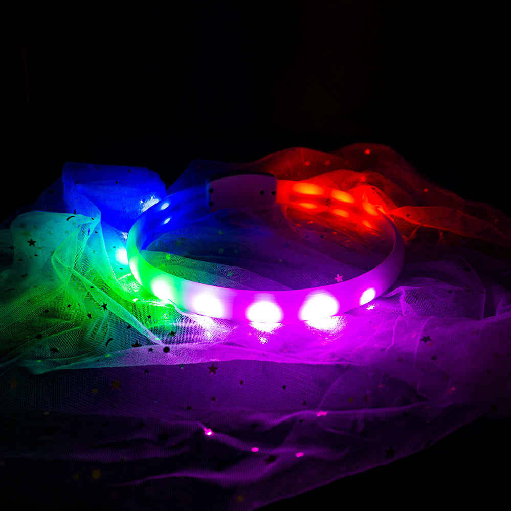 Rechargeable LED Dog Collar | Anti-Lost Safety Dog Collar - White / L / USB - Dog Collars & Leashes