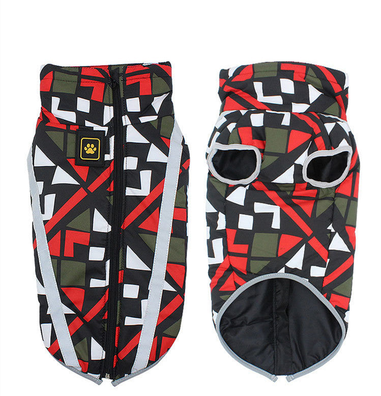 Thick And Warm Dog Coat for Big Dogs | Winter Dog Jacket with Fun Patterns - Geometric red / 2XL - outdoor