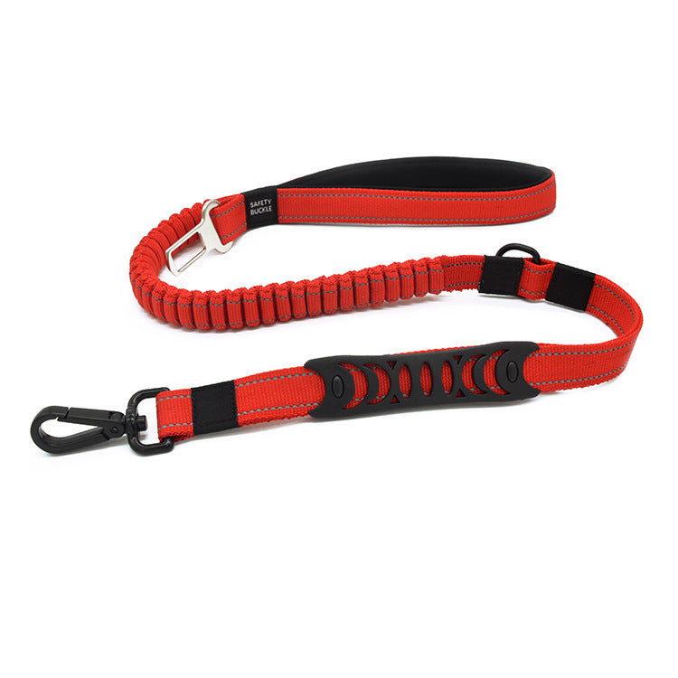 Bungee Dog Leash with Reflective Stitching | Retractable Dog Traction Rope - Red / L - Dog Collars & Leashes