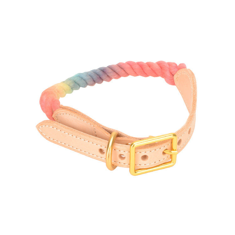 Adjustable Gradient Leather And Cotton Dog Collar | Comfortable Collar for Dogs Rainbow colors / L Accessories
