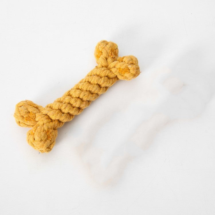 Durable Cotton Rope Bone Dog Toy Bite Resistant for Dog Play Yellow Accessories