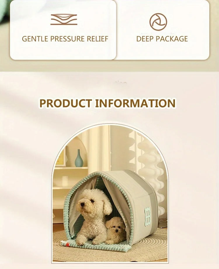 Cozy Winter Dog House | Enclosed Dog Kennel with Double Curtain house