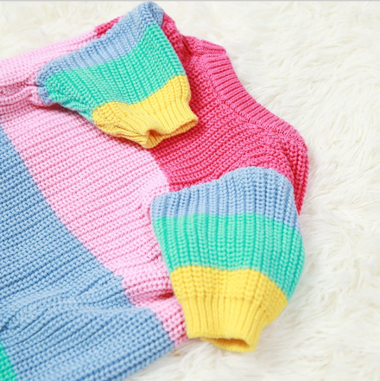 Rainbow Knit Dog Sweater: Warm Wool Pullover for Small to Large Dog Breeds Accessories