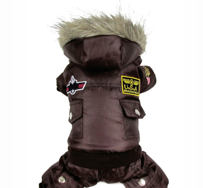 USA Air Force Style Four-Legged Dog Jumpsuit | Warm Winter Coat - Coffee / L - coats